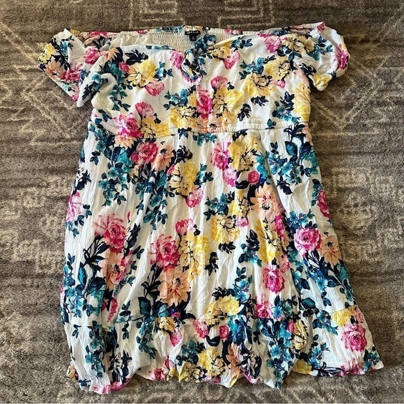 Torrid Mini Gauze Puff Sleeve Skater Dress White Floral - Picture 5 of 11